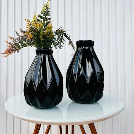 Imagem de Dupla vaso centro de mesa preto geométrico 3D com planta