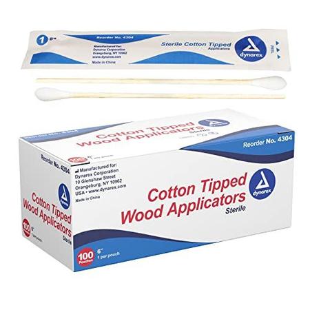 Dynarex 6-Inch Sterile Cotton Tipped Applicators - Aplicadores de ponta de  algodão de madeira de uso único para cuidados com feridas e curativos,  higiene, maquiagem, limpeza - 1 caixa de 100 bolsas