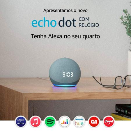 Echo Dot (4ª Geração) com Relógio e Alexa,  Smart Speaker Azul -  B085M5P9LF - Smart Speaker / Caixa de Som - Magazine Luiza
