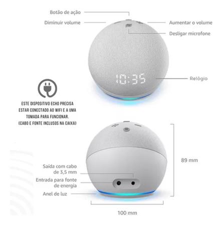 Echo Dot 5 geração com Relógio Smart speaker com Alexa Lançamento BRANCO -   - Smart Speaker / Caixa de Som - Magazine Luiza
