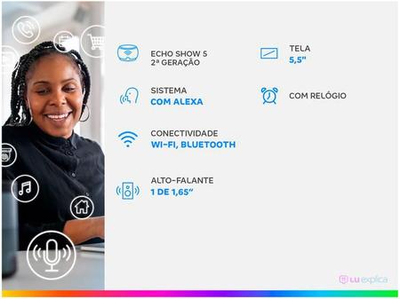 Echo Show 5 Preta (3ª geração - 2023), Display de 5,5 com Alexa e câmera  de 2MP - Preto - JIM VARIEDADES. - Smart Display - Magazine Luiza