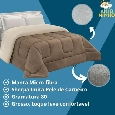 Imagem de Edredom Coberdrom Cobertor Sherpa Cama Solteiro  1,60m x 2,20m Dupla Face Imita Pele de Carneiro