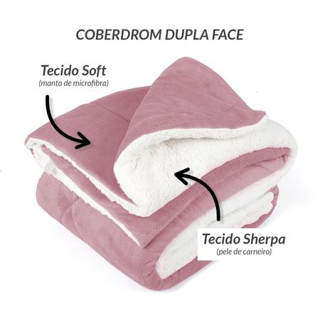Imagem de Edredom Cobertor Rosê Coberdrom de Sherpa Pele de Caneiro Dupla Face