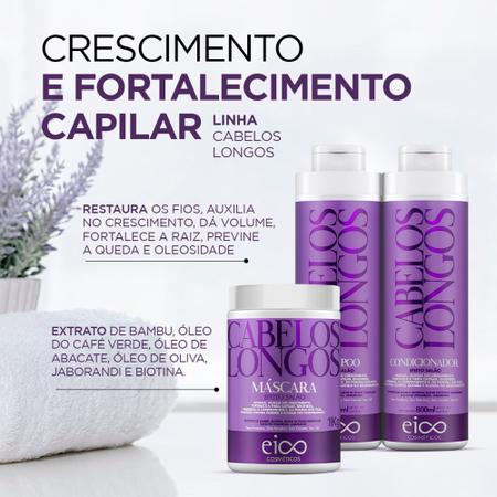 Imagem de Eico Cabelos Longos Shampoo Condicionador 800ml + Máscara Hidratação 1kg Fortalecimento Crescimento