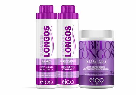 Imagem de Eico Cabelos Longos Shampoo e Condicionador 800ml Fortalecimento Crescimento + Máscara Hidratação Reparação Resistência 1Kg