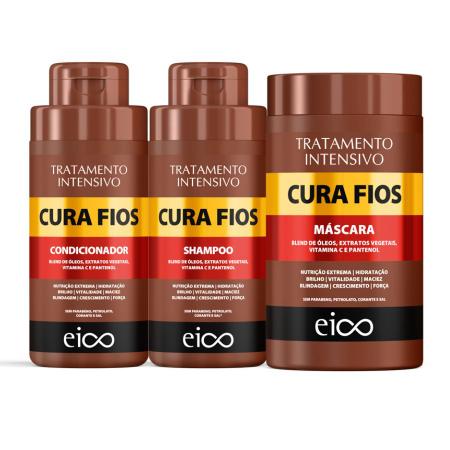 Imagem de Eico Cura Fios Shampoo 450ml e Condicionador 400ml + Máscara Creme Nutrição Hidratação 1kg