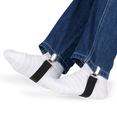 Imagem de Elastico com grampo para segurar barra da calça presilha ajustáveis tiras de fixação à prova de vento para apertar calça