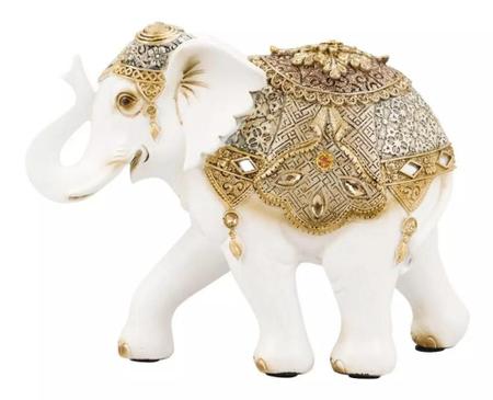 Imagem de Elefante Branco Ornamentado 22cm - Resina Animais