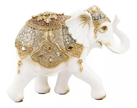 Imagem de Elefante Branco Ornamentado 22cm - Resina Animais