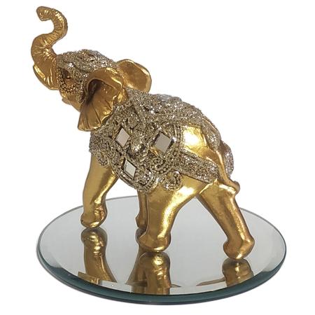 Imagem de Elefante Decorativo Resina C/ Base De Espelho Indiano Sorte