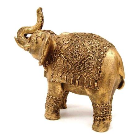 Imagem de Elefante Indiano Grande Cor Ouro Envelhecido Resina