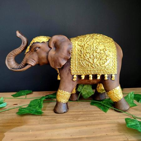 Imagem de Elefante manto reto g envelhecido com dourado 18cm
