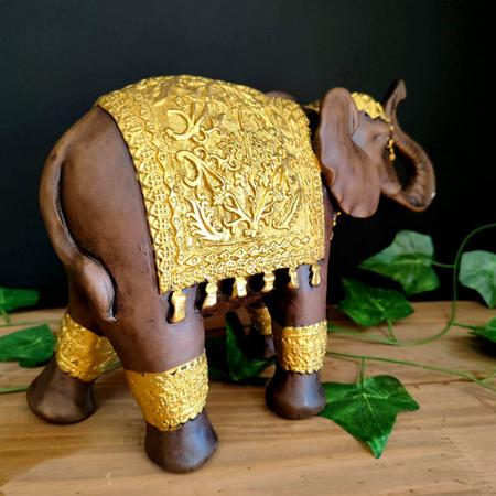 Imagem de Elefante manto reto g envelhecido com dourado 18cm