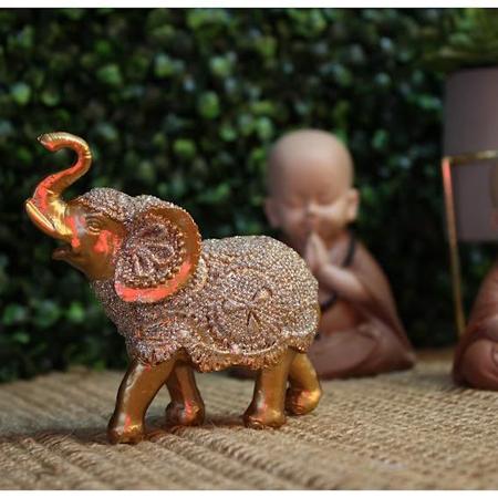 Imagem de Elefante Pequeno Resina Dourado Sabedoria Sorte Glitter 10Cm