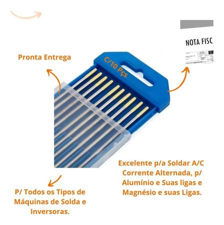 Imagem de Eletrodo Tungstênio Solda Tig 2.4mm 1,5% Lantânio Ponta Dourada C/10