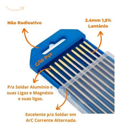 Imagem de Eletrodo Tungstênio Solda Tig 2.4mm 1,5% Lantânio Ponta Dourada C/10