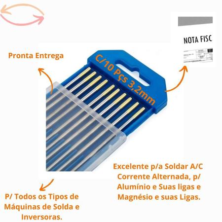 Imagem de Eletrodo Tungstênio Solda Tig 3.2mm 1,5% Lantânio Ponta Dourada C/10