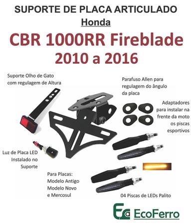 Imagem de Eliminador de Rabeta ARTICULADO Honda CBR 1000rr Fireblade (2010 a 2016) + 4 Piscas LED