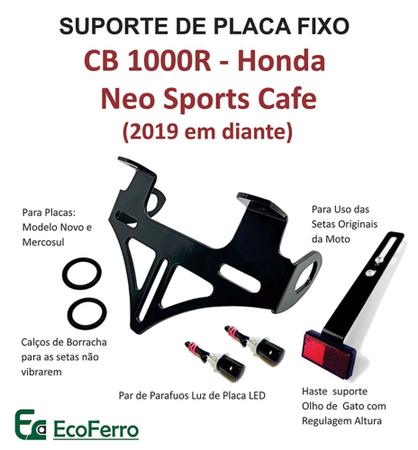 Imagem de Eliminador Rabeta Suporte Placa FIXO Honda Cb 1000r Neo Sports Cafe 2019 em diante p/Setas Originais