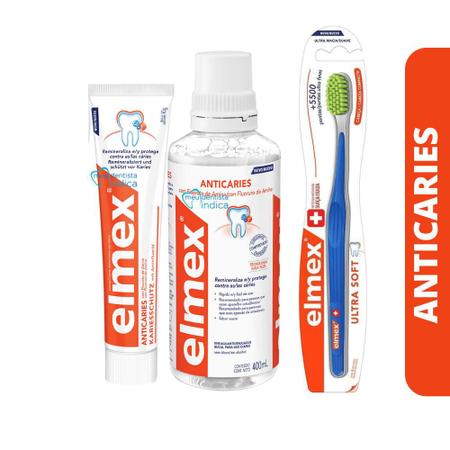 Imagem de ELMEX  Kit Elmex Anticarie  Enxaguatório + Creme dental + Escova Ultrasoft