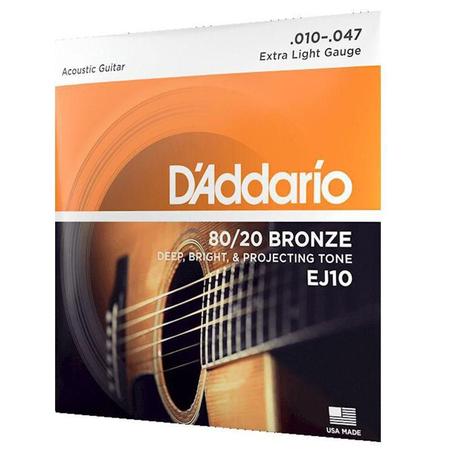 Imagem de Encordoamento Violão Aço Daddario 010 80/20 EJ10 EJ-10