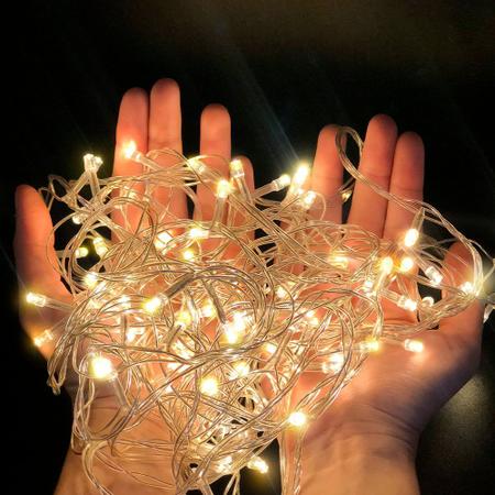 Imagem de Enfeite Decorativo Natalino Decoração de Natal Varal LED 100 Luzes Pisca-Pisca Fio com 8 Funções 127v - Branco Quente