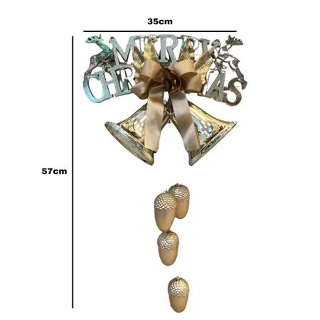 Imagem de Enfeite Natalino Sinos Dourado com Pinha 57x35