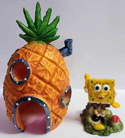 Imagem de Enfeite Para Aquarios E  Decorações Abacaxi Com Bob Esponja Em Resina