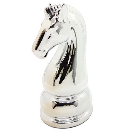 Enfeite Peça De Xadrez Em Porcelana Prata Cavalo 12cm