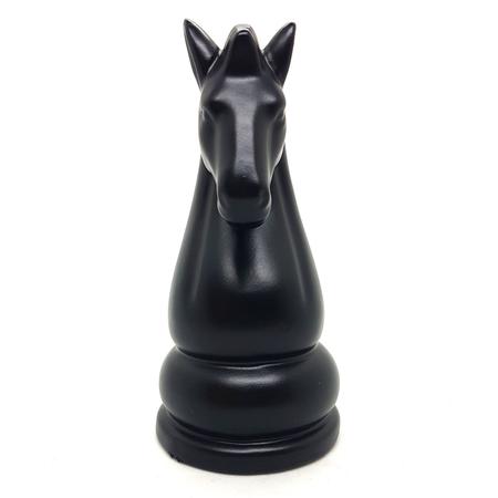 Enfeite Peça De Xadrez Em Porcelana Preta Cavalo 12cm