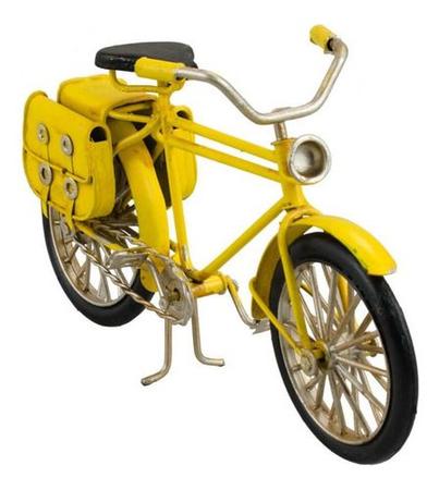 Imagem de Enfeite Retrô Miniatura Bicicleta Amarela Com Bolsas - 22cm