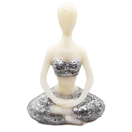 Imagem de Enfeite Yoga Resina Estatua Decorativa Refletindo Cinza 12cm