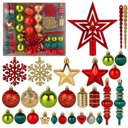 Imagem de Enfeites de árvore de Natal 78 Pack Decorações de árvore de Natal vermelho e verde ouro bola de Natal à prova de quebra enfeites de árvore suspensa conjunto sortido com ganchos