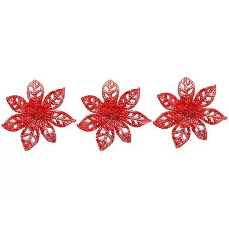 Imagem de Enfeites Natal Flores Glitter Vermelho 3 Peças 8Cm