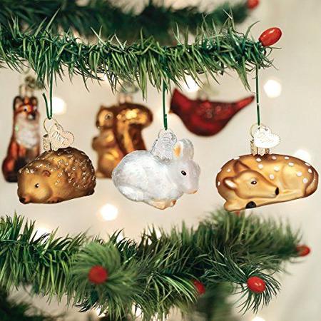 Imagem de Enfeites soprados de vidro de vidro do velho mundo para a árvore de Natal, Mini conjunto de animais da floresta, contagem de 6