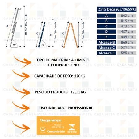 Imagem de Escada Alumínio 3 Em 1 Extensiva 2 X 15 - 30 Degraus Alumasa