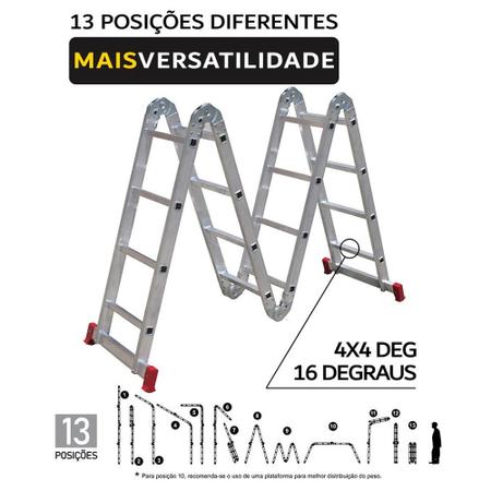 Imagem de Escada Articulada 16 Degraus 4x4 13 em 1 Alumínio Botafogo
