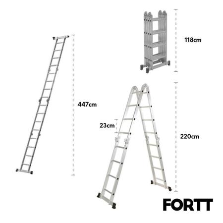 Imagem de Escada Articulada Multifuncional 4x4 Alumínio Fortt 16 Degraus 4.47m - EAM4X4