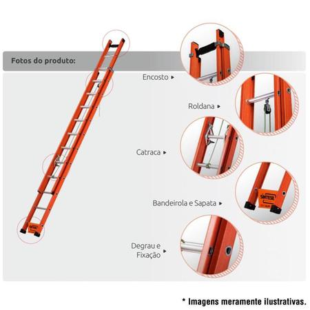 Imagem de Escada de Fibra de Vidro 15 Degraus Extensível 3,0 x 4,8 Metros EAFD-15 SÍNTESE