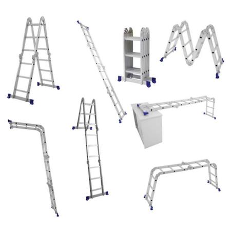 Imagem de Escada em Alumínio Articulada Dobrável 12 Degraus 4X3 Até 13 Posições Aguenta 150kg Profissional