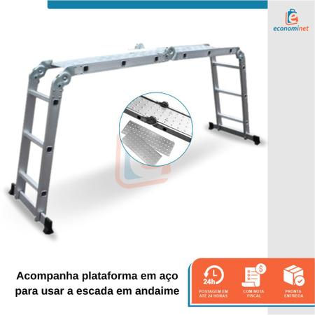 Imagem de Escada Multifuncional com Plataforma 4x4 Alumínio 16 Degraus 150Kg 4,65m