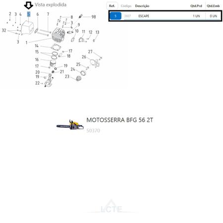 Escape P/ Motosserra BFG 56 2T Buffalo Original - 3607 Imagem de Escape P/ Motosserra BFG 56 2T Buffalo Original - 3607