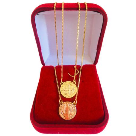 Imagem de Escapulário Medalha de São Bento Banhado a Ouro 18k - Corrente Veneziana 60 cm x 0.8 mm
