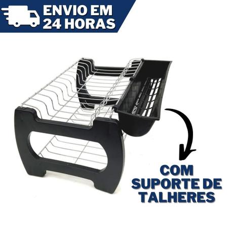 Imagem de Escorredor de louça Duplo Com Suporte de Talher 13 Pratos