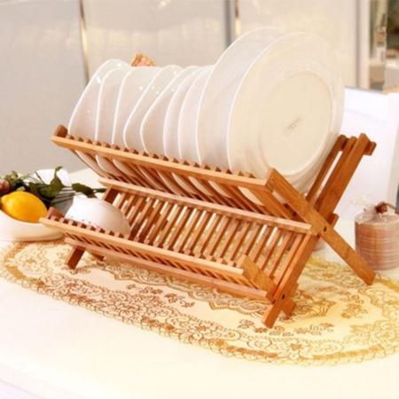 Imagem de Escorredor De Pratos Copos Canecas Em Bambu Dobrável Cozinha Xicaras Descanso Organizador Cozinha