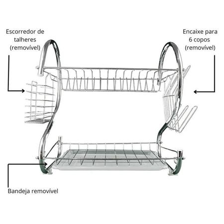 Imagem de Escorredor de Pratos Copos e Talheres Prateado Grande Rack