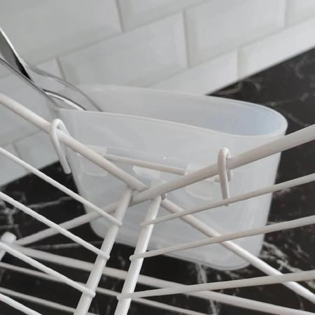 Imagem de Escorredor Dobravel Articulado Retratil Com Porta Talheres Comporta 19 Pratos Branco Organizador Cozinha