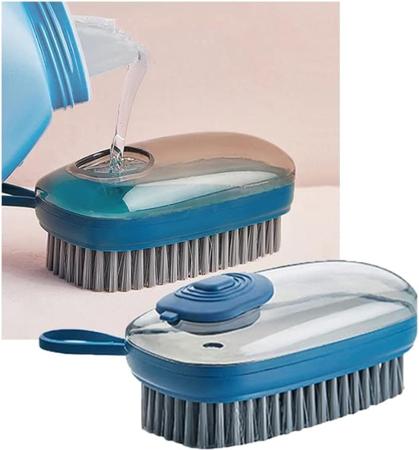 Imagem de Escova com Dispenser Detergente Multifuncional De Limpeza Para Lavar Roupa Calçados Com Cerdas Macias