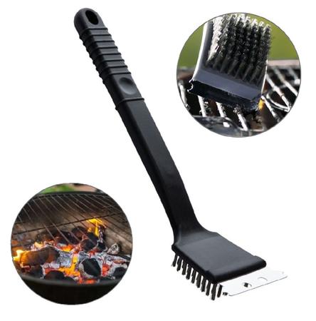 Imagem de Escova com Espátula Brush Aço Inoxidável Limpeza Grill Grelha Churrasqueira