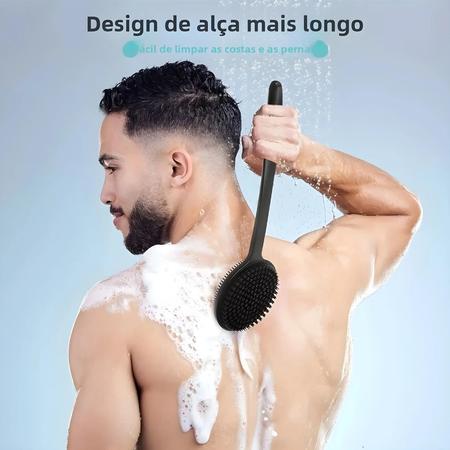 Imagem de Escova de Banho Dupla Face de Silicone com Cabo Longo - Esfoliação e Massagem